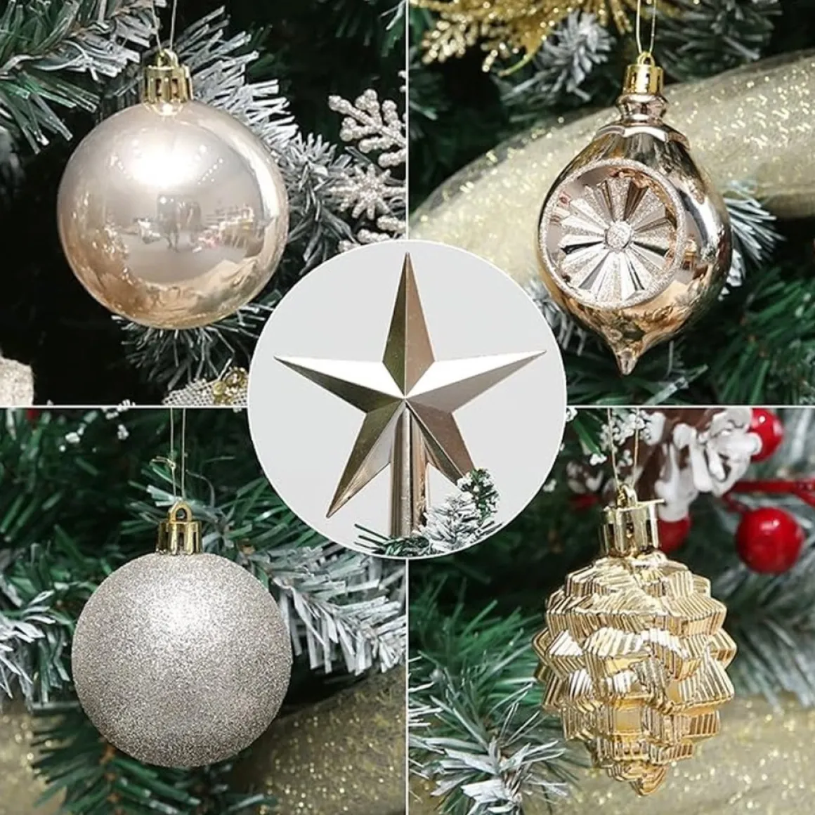 ‘Merkloos’’ 130-Delige Kerstboomdecoratieset, Champagne Kerstballen Ornamenten Onbreekbare Kerstboomversieringen Voor Kerst Bruiloftsfeest Flash Sale