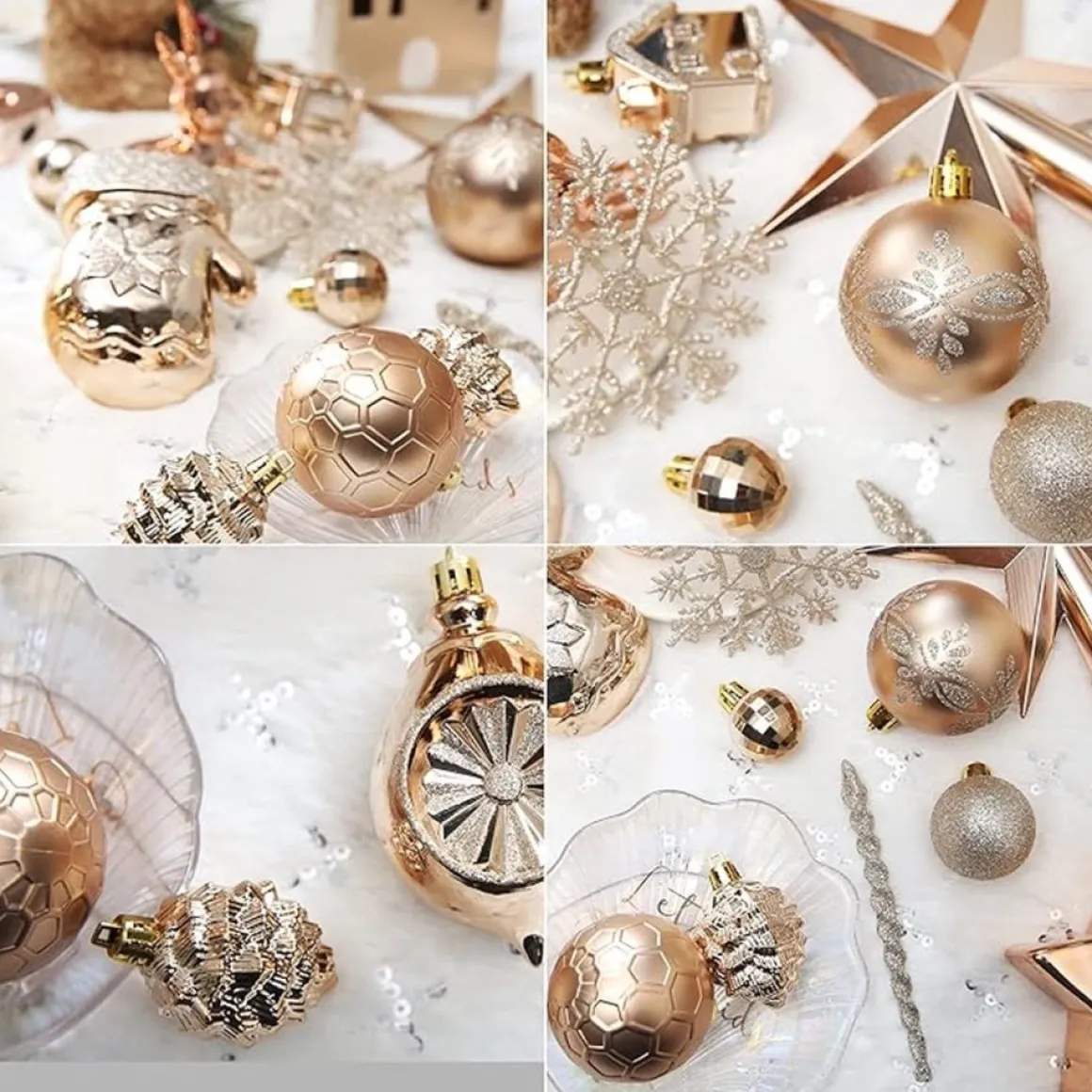 ‘Merkloos’’ 130-Delige Kerstboomdecoratieset, Champagne Kerstballen Ornamenten Onbreekbare Kerstboomversieringen Voor Kerst Bruiloftsfeest Flash Sale