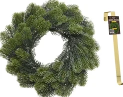 Merkloos Dennenkrans 50 Cm Met 106 Takken Kerstversiering Met Gouden Hanger - Kerstversiering/Kerstdecoratie Kransen Sale