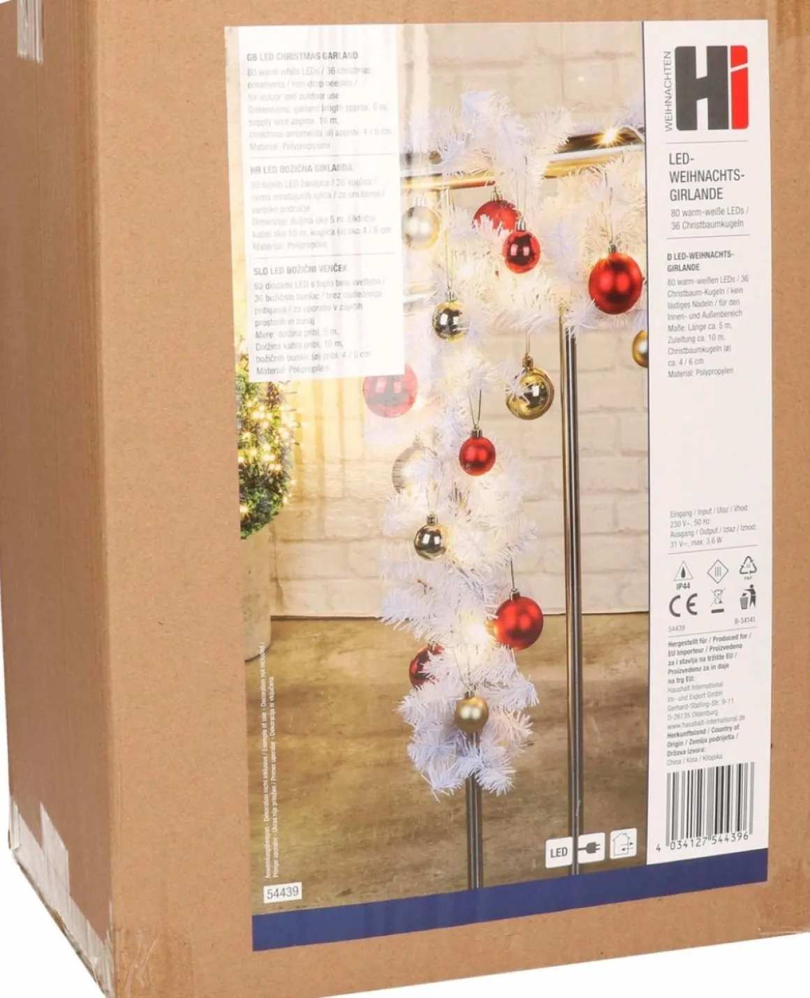 Merkloos Dennenslinger/Dennen Guirlandes Wit Met Kerstballen En Licht 500 Cm - Binnen / Buiten - Kerstslingers Sale