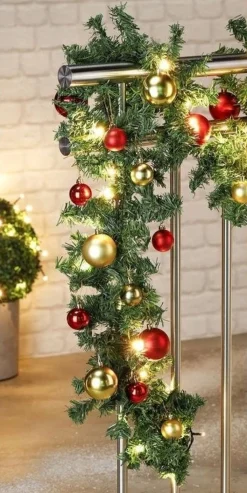 Merkloos Dennenslinger/Dennen Guirlandes Wit Met Kerstballen En Licht 500 Cm - Binnen / Buiten - Kerstslingers Sale