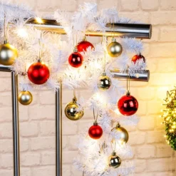 Merkloos Dennenslinger/Dennen Guirlandes Wit Met Kerstballen En Licht 500 Cm - Binnen / Buiten - Kerstslingers Sale