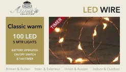 Anna's Collection Kerstlichtsnoeren^Draadverlichting Koper Met Timer 100 Klassiek Warm Witte Leds Op Batterijen - Lichtdraad Koperdraad Met 100 Leds