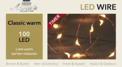 Anna's Collection Kerstlichtsnoeren^Draadverlichting Koper Met Timer 100 Klassiek Warm Witte Leds Op Batterijen - Lichtdraad Koperdraad Met 100 Leds
