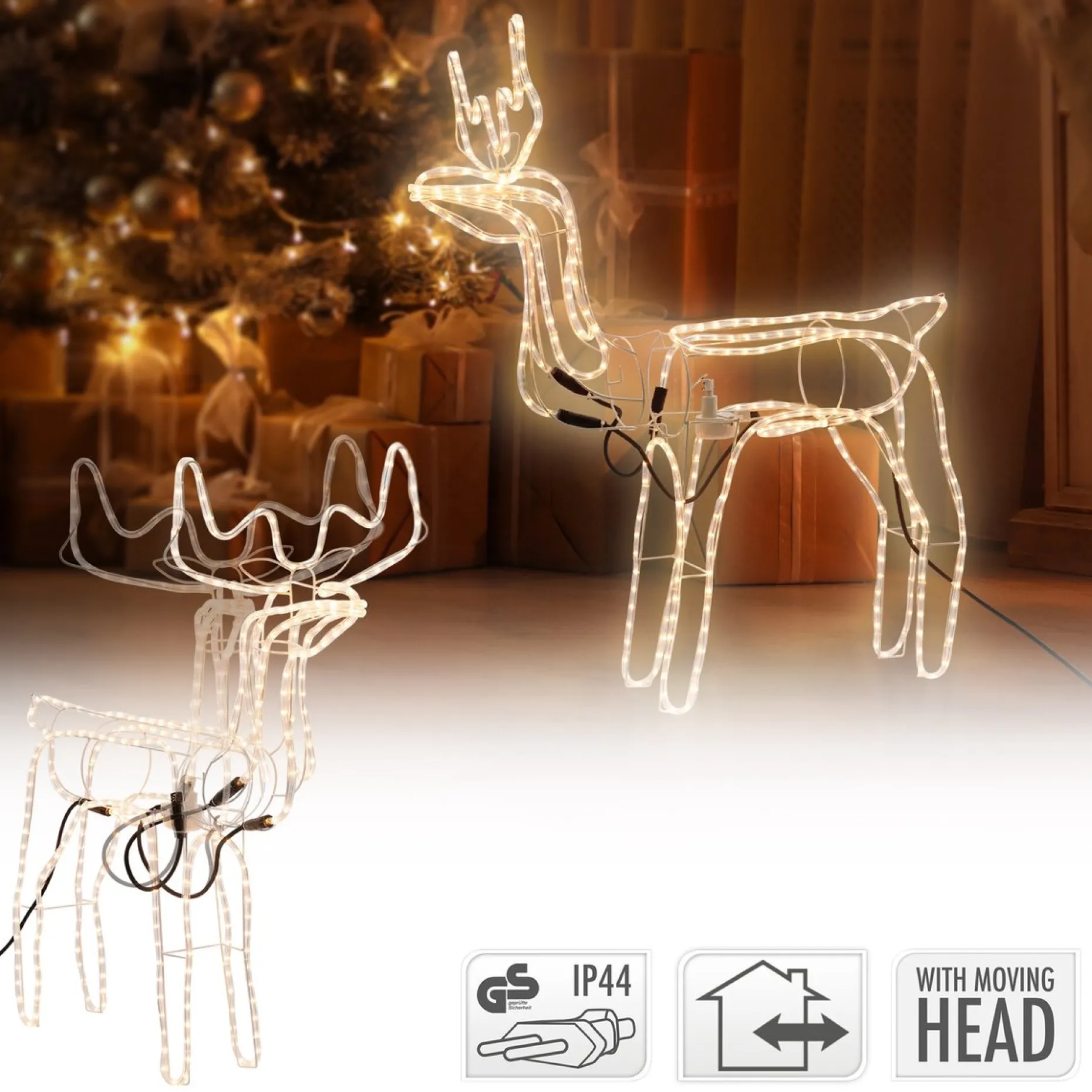 DecorativeLIghting Verlichte Kerstfiguren^3D Rendier Lichtslang Met Draaiende Kop (90Cmx86Cm)Decorative Lighting