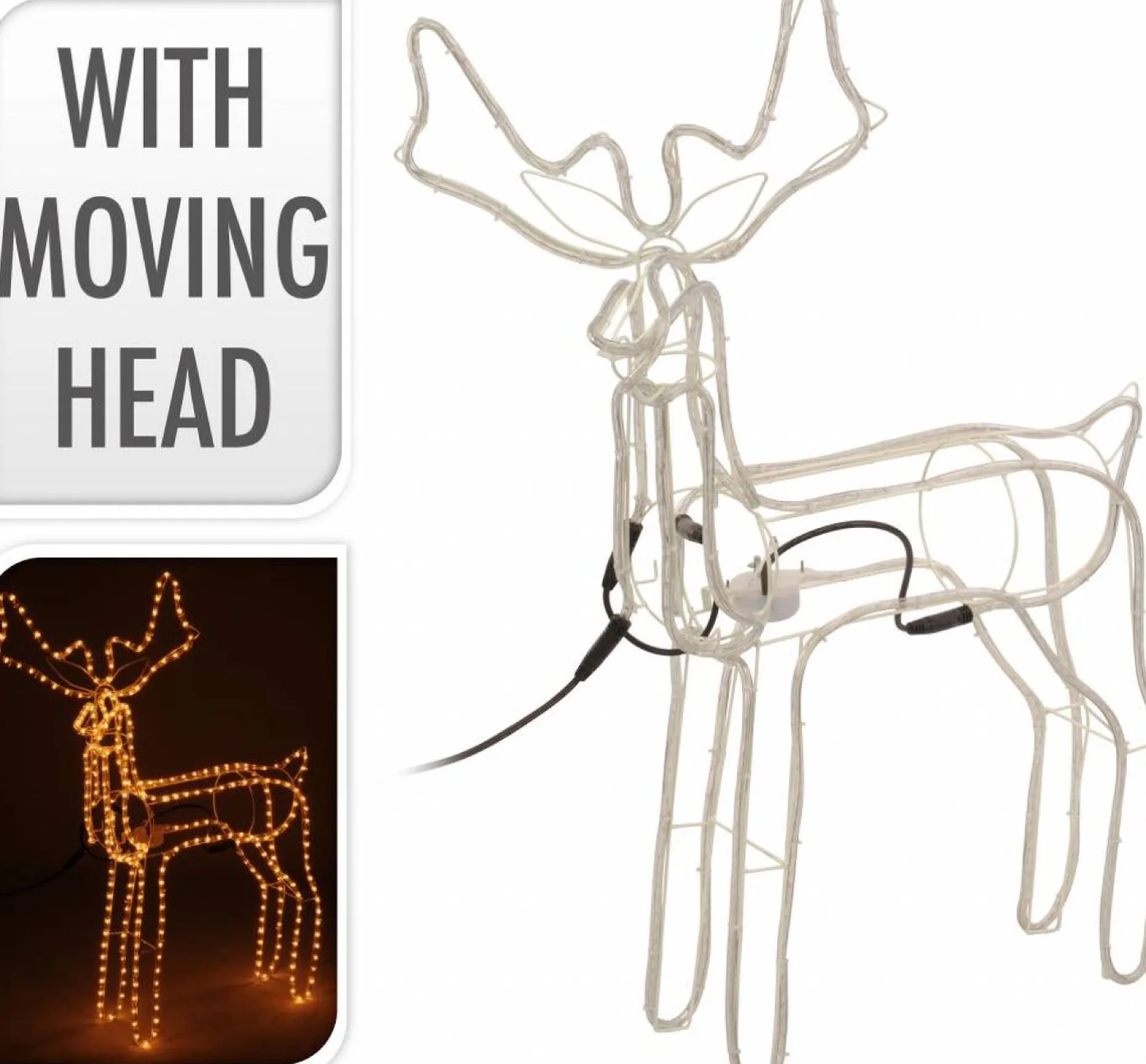 DecorativeLIghting Verlichte Kerstfiguren^3D Rendier Lichtslang Met Draaiende Kop (90Cmx86Cm)Decorative Lighting