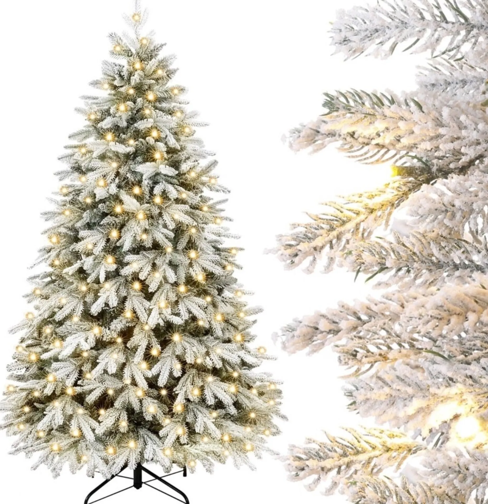 Zilverspar Kunstkerstbomen^Edelspar Kunstkerstboom Met Sneeuw En Warmwitte Verlichting 210Cm - Kerstboom Met Witte Sneeuw En Led Lampjes - Kunstboom - Brandwerend - Kunstboom - Kerstversiering - Kerstboomverlichting - Kerstboomstandaard - Kerstboom Met Led