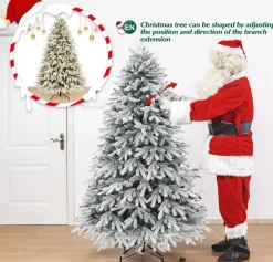 Zilverspar Kunstkerstbomen^Edelspar Kunstkerstboom Met Sneeuw En Warmwitte Verlichting 210Cm - Kerstboom Met Witte Sneeuw En Led Lampjes - Kunstboom - Brandwerend - Kunstboom - Kerstversiering - Kerstboomverlichting - Kerstboomstandaard - Kerstboom Met Led