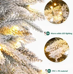 Zilverspar Kunstkerstbomen^Edelspar Kunstkerstboom Met Sneeuw En Warmwitte Verlichting 210Cm - Kerstboom Met Witte Sneeuw En Led Lampjes - Kunstboom - Brandwerend - Kunstboom - Kerstversiering - Kerstboomverlichting - Kerstboomstandaard - Kerstboom Met Led