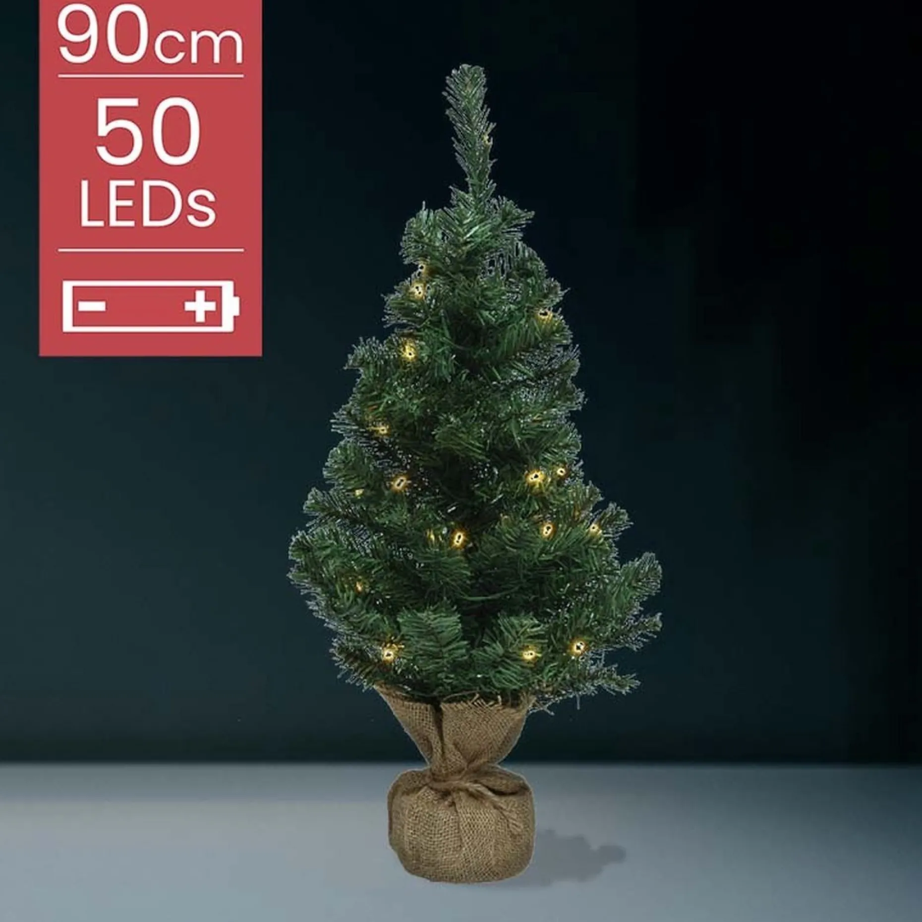 Everlands Echte Kerstbomen^ - Mini Kerstboom - 50 Led - 90 Cm