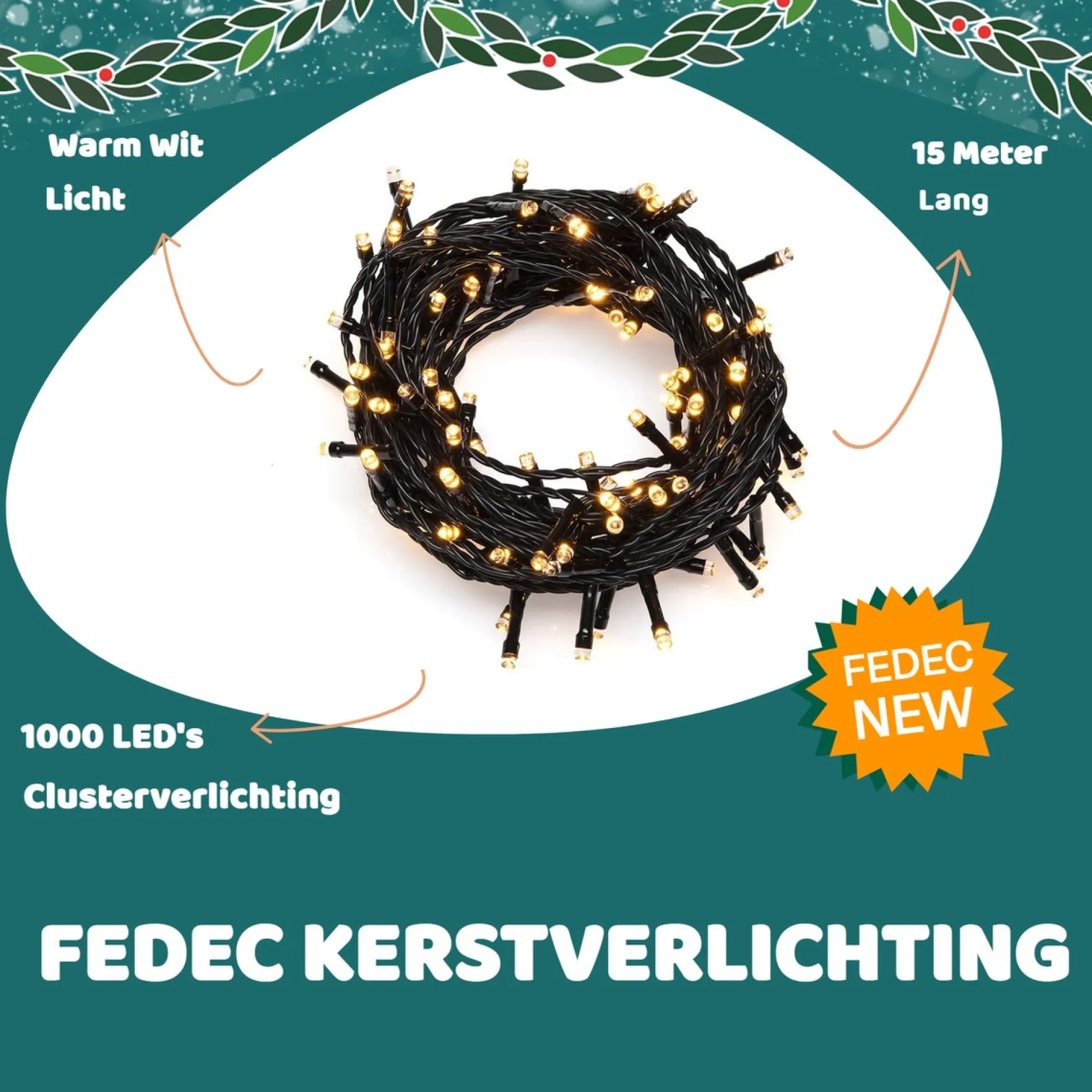 Fedec Kerstboomverlichting^ 500 Leds Kerstverlichting Binnen En Buiten- 15 Meter - Clusterverlichting - Warm Wit