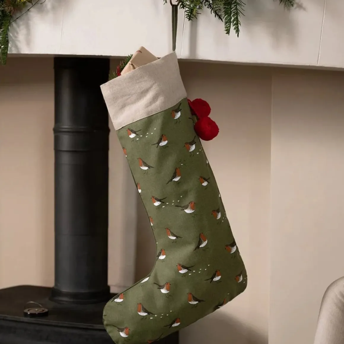Sophie Allport Feestelijke Roodborstjes Decoratie Kerstsok Van - Grote Christmas Stocking - 60 Cm Cheap