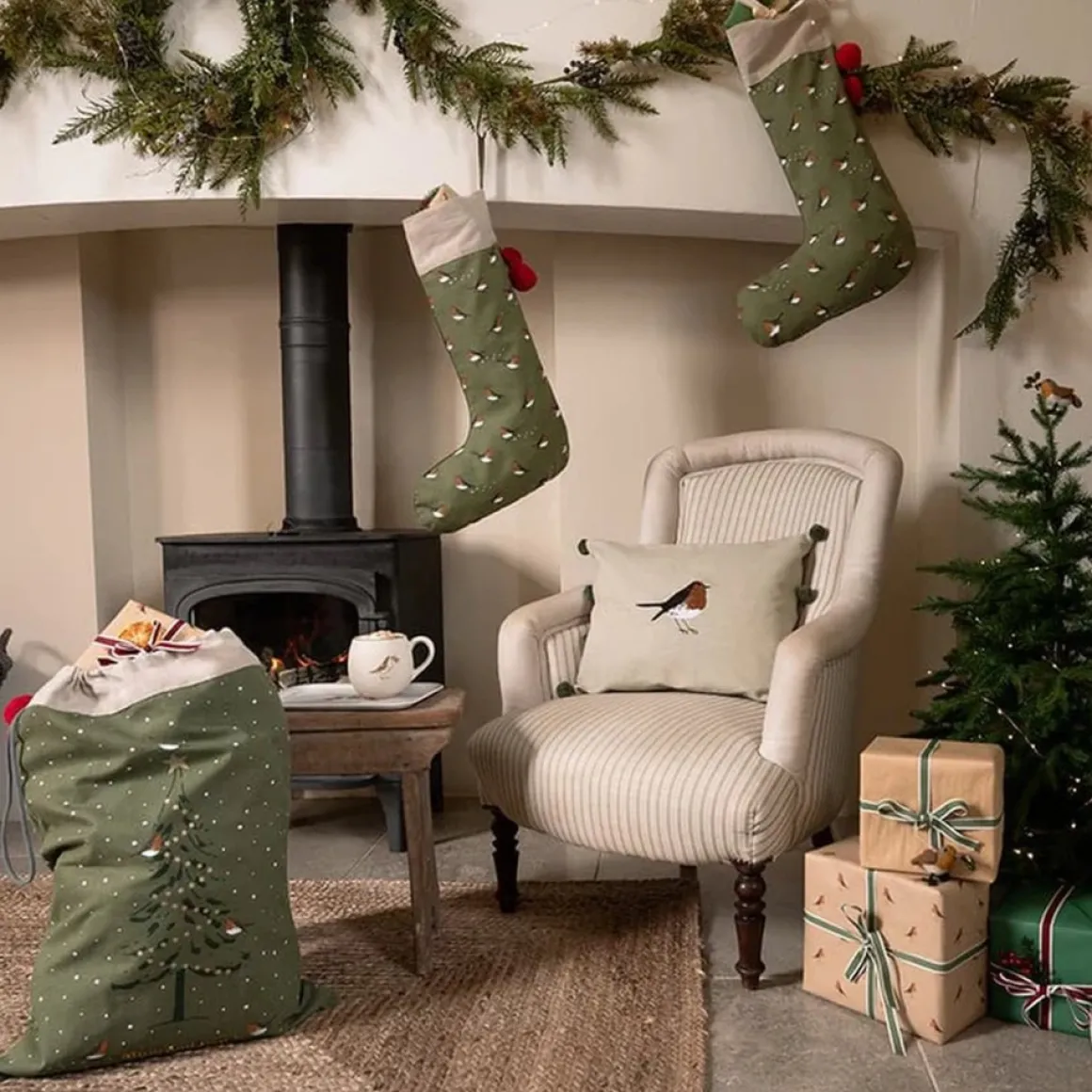 Sophie Allport Feestelijke Roodborstjes Decoratie Kerstsok Van - Grote Christmas Stocking - 60 Cm Cheap