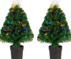 Everlands Kunstkerstbomen^Fiber Optic Kerstboom/Kunst Kerstboom Met Verlichting En Ster Piek 90 Cm - Fibre Kerstbomen Met Lampjes/Lichtjes