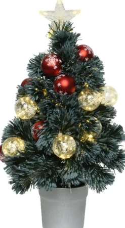 Everlands Kunstkerstbomen^Fiber Optic Kerstboom/Kunst Kerstboom Met Verlichting En Kerstballen 60 Cm - Fibre Kerstbomen Met Lampjes/Lichtjes