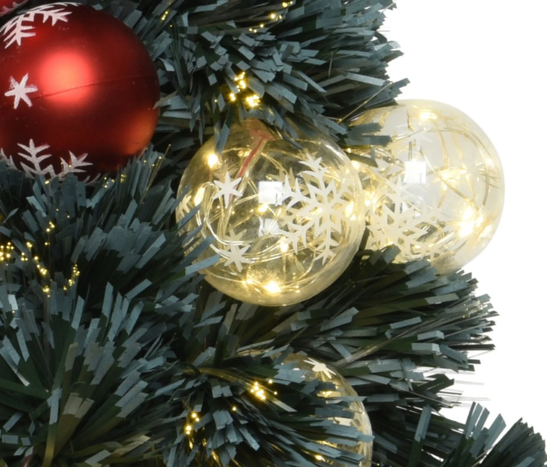 Everlands Kunstkerstbomen^Fiber Optic Kerstboom/Kunst Kerstboom Met Verlichting En Kerstballen 60 Cm - Fibre Kerstbomen Met Lampjes/Lichtjes
