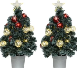 Everlands Kunstkerstbomen^Fiber Optic Kerstboom/Kunst Kerstboom Met Verlichting En Kerstballen 60 Cm - Fibre Kerstbomen Met Lampjes/Lichtjes