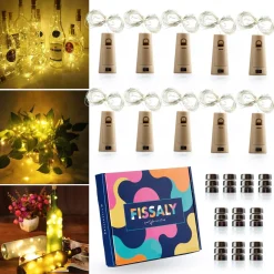 Fissaly Kerstlichtsnoeren^® 10 Stuks Led Kurk Flesverlichting Decoratie Incl. Batterijen – Feestverlichting & Sfeerlampen - Bottle Light Verlichting - Inclusief 60 Batterijen