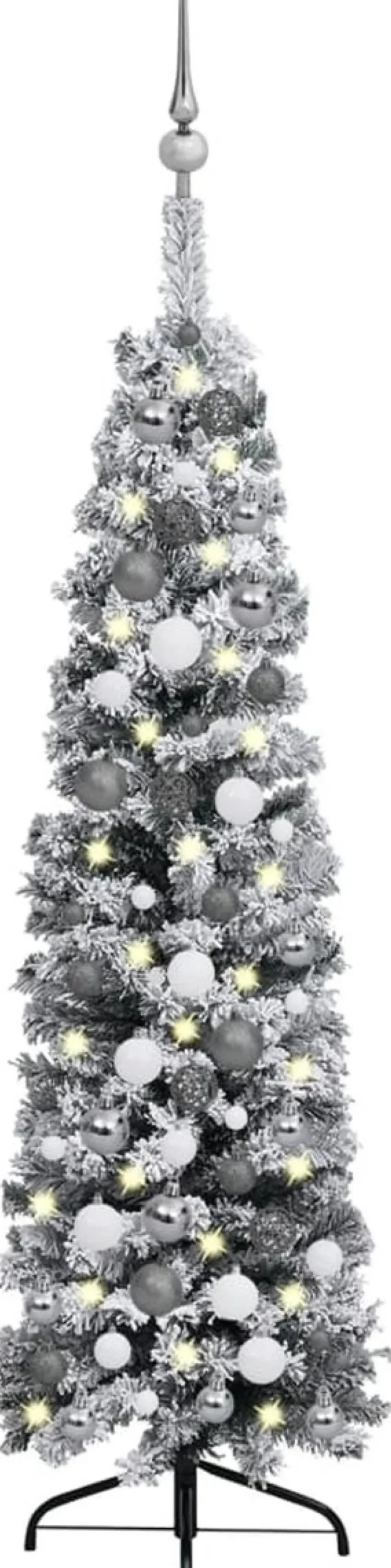 Furniture Limited - Kerstboom Met Led's, Kerstballen En Sneeuw Smal 120 Cm Groen Hot