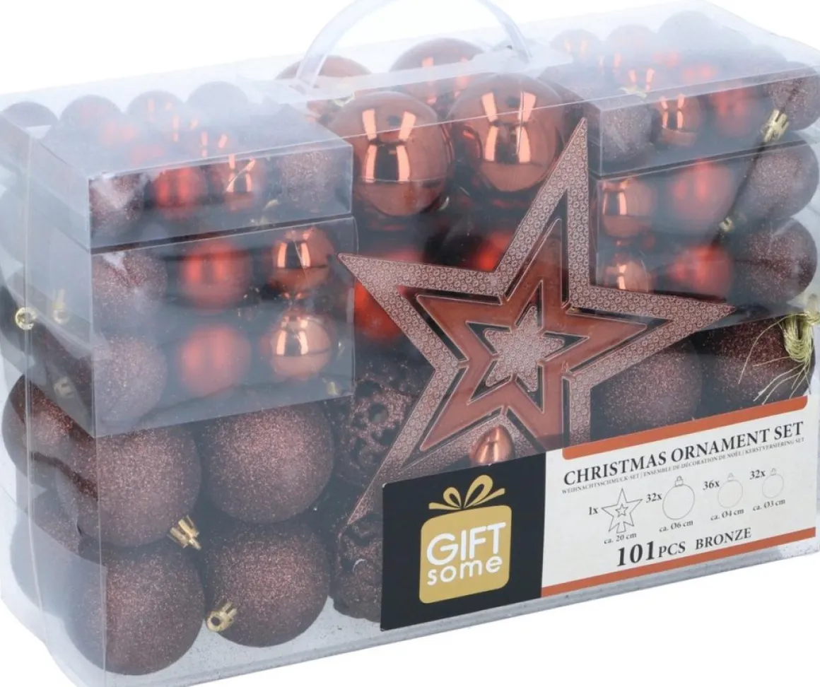 Giftsome Kerstballen Set - Plastic Kerstballen - Incl. Piek - O 3/4/6 Cm - Kerstversiering Kerstboom - 101 Stuks: Mat, Glanzend, Glitter En Open - Bruin/ Koper Store