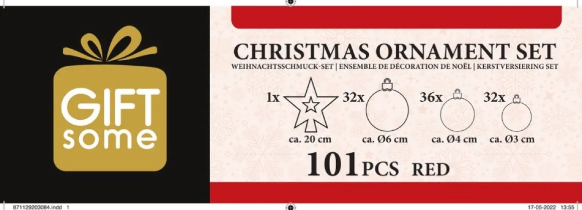 Gifts@Home Giftsome Kerstballen Set - Plastic Kerstballen - Incl. Piek - O 3/4/6 Cm - Kerstversiering Kerstboom - 101 Stuks: Mat, Glanzend, Glitter En Open - Rood Hot