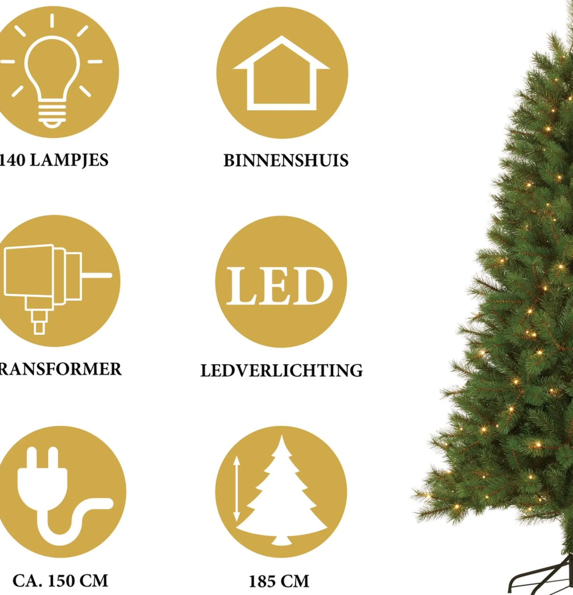 Giftsome Kunstkerstbomen^ Kunstkerstboom Met Verlichting - Kerstboom Met Led Verlichting - Opvouwbare Takken - Warm Wit Licht - 185 Cm - Lichtboom 140 Led Lampjes - Boom Voor Binnen - Groen