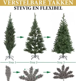 Giftsome Kunstkerstbomen^ Kunstkerstboom Met Verlichting - Kerstboom Met Led Verlichting - Opvouwbare Takken - Warm Wit Licht - 215 Cm - Lichtboom 200 Led Lampjes - Boom Voor Binnen - Groen