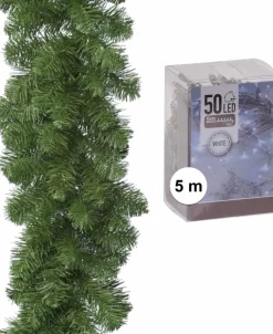 Merkloos Groene Dennen Guirlande/Dennenslinger 270 Cm Inclusief Helder Witte Verlichting Best