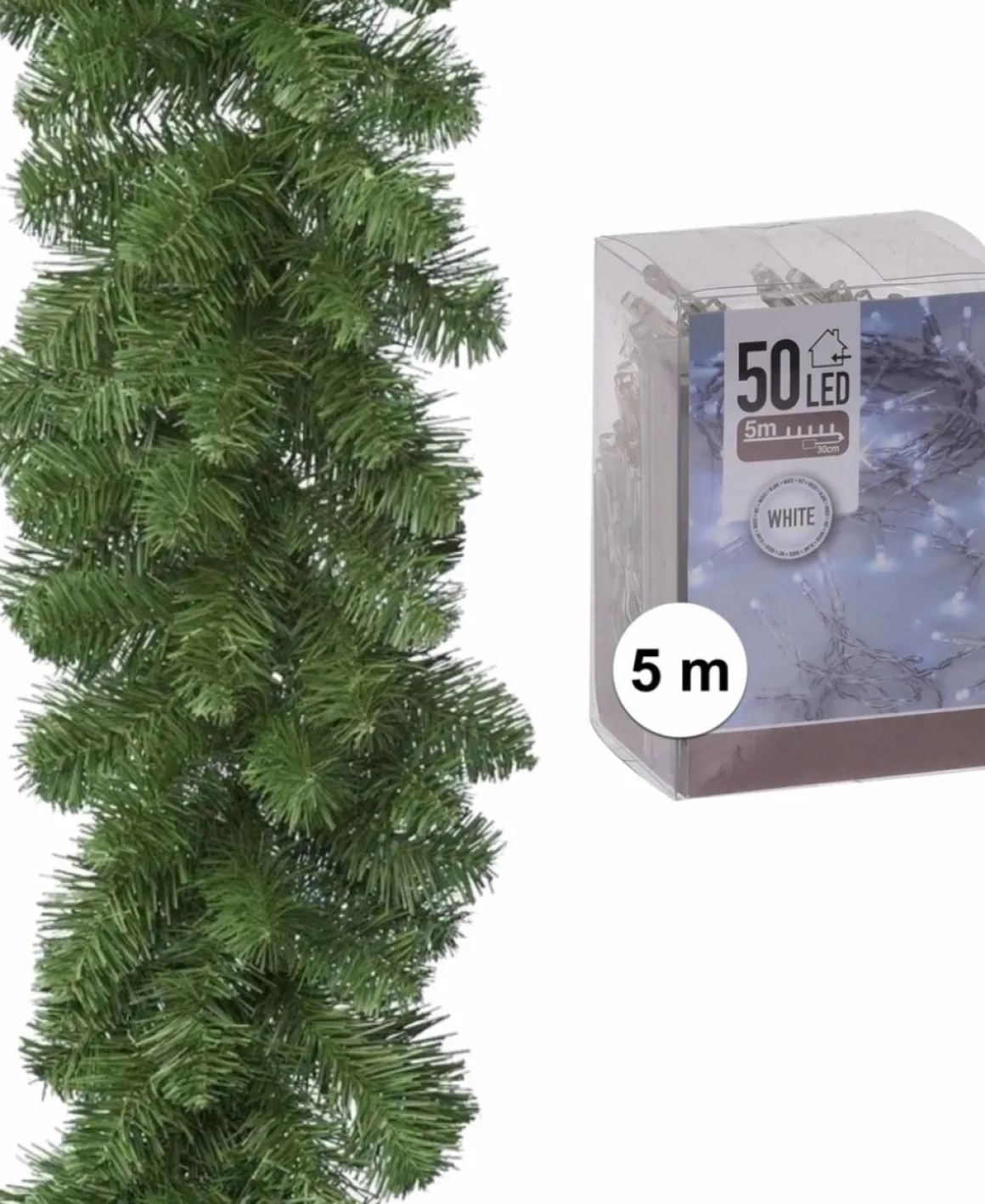 Merkloos Groene Dennen Guirlande/Dennenslinger 270 Cm Inclusief Helder Witte Verlichting Best