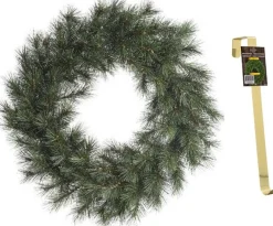 Decoris Groene Kerstkrans 50 Cm Malmo Voor De Deur/Poort Met Gouden Hanger - Kerstversiering/Kerstdecoratie Kransen Store