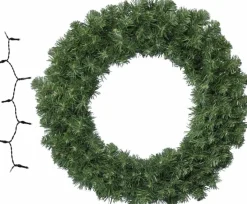 Decoris Groene Kerstkrans/Dennenkrans/Deurkrans 50 Cm Inclusief Helder Witte Verlichting Hot