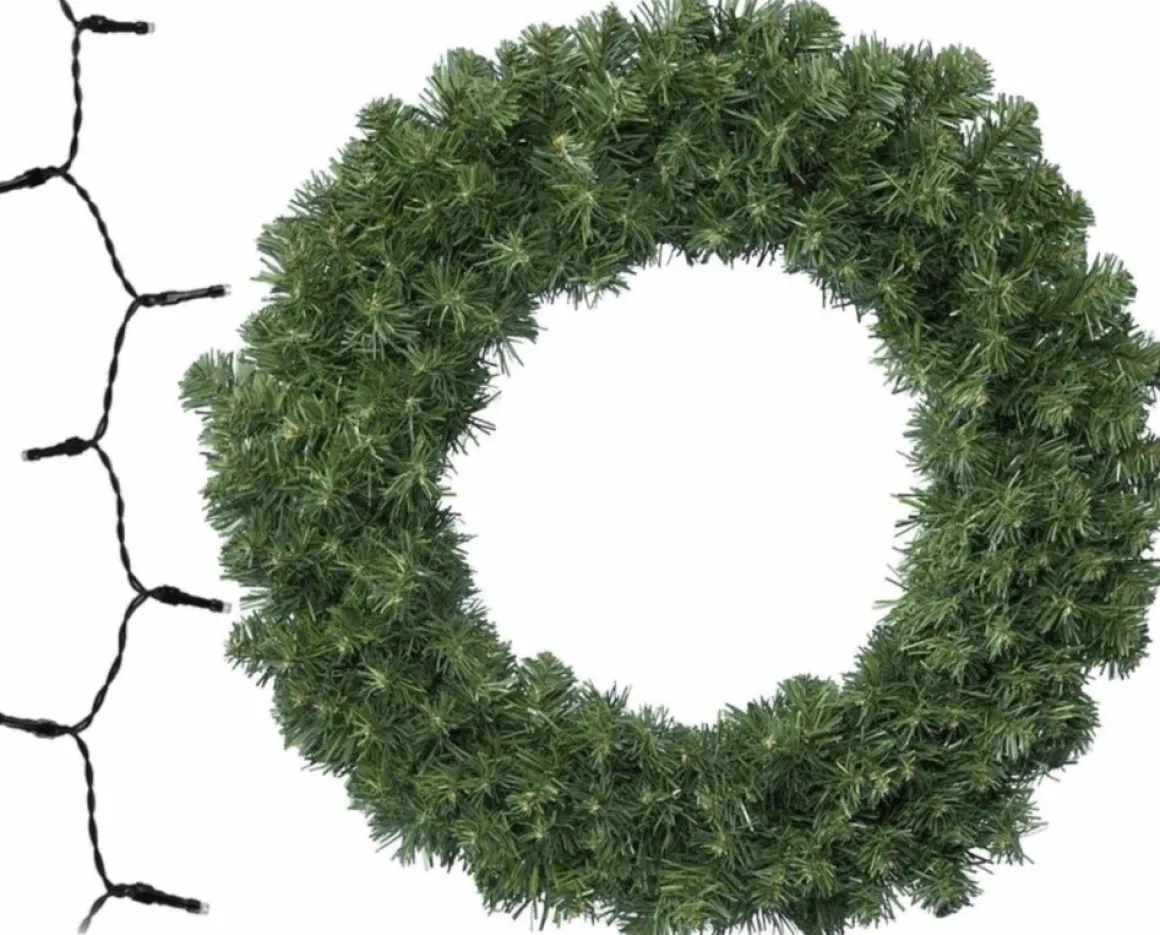 Decoris Groene Kerstkrans/Dennenkrans/Deurkrans 50 Cm Inclusief Warm Witte Verlichting Cheap