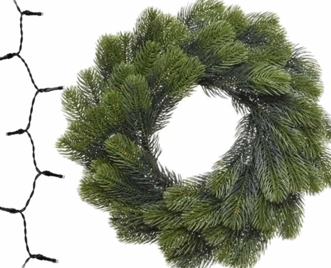 Decoris Groene Kerstkrans/Dennenkrans/Deurkrans 50 Cm Inclusief Warm Witte Verlichting Clearance