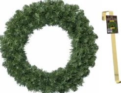 Decoris Groene Kerstkrans / Dennenkrans 60 Cm Met 200 Takken Kerstversiering En Met Gouden Hanger - Kerstversiering/Kerstdecoratie Kransen Online