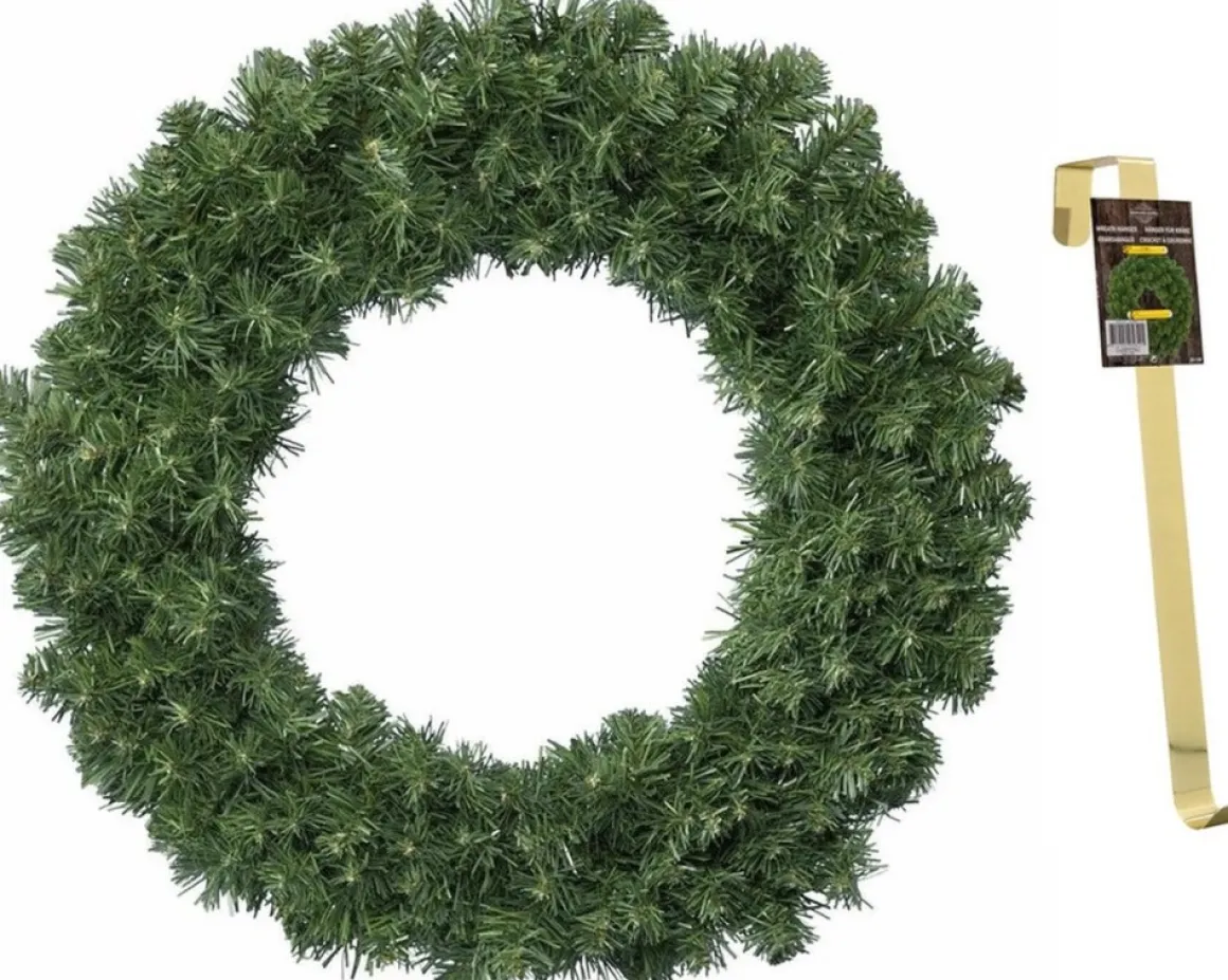 Decoris Groene Kerstkransen/Dennenkransen 50 Cm Kerstversiering Met Gouden Hanger - Kerstversiering/Kerstdecoratie Kransen Sale