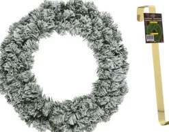 Decoris Groen/Witte Kerstkrans 40 Cm Imperial Met Kunstsneeuw En Met Gouden Hanger - Kerstversiering/Kerstdecoratie Kransen Cheap