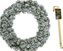 Decoris Groen/Witte Kerstkrans 60 Cm Imperial Met Kunstsneeuw En Met Gouden Hanger - Kerstversiering/Kerstdecoratie Kransen Cheap