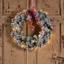 Decoris Groen/Witte Kerstkrans 50 Cm Imperial Met Kunstsneeuw En Led-Lichtjes - Kerstkransen Kerstversieringen/Kerstdecoraties Outlet