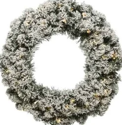 Decoris Groen/Witte Led Kerstkrans 60 Cm Imperial Met Kunstsneeuw En Met Gouden Hanger - Kerstversiering/Kerstdecoratie Kransen Cheap