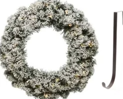 Decoris Groen/Witte Led Kerstkrans 50 Cm Imperial Kunstsneeuw Met Ijzeren Hanger - Kerst Decoratie Kransen Van Dennentakken Discount