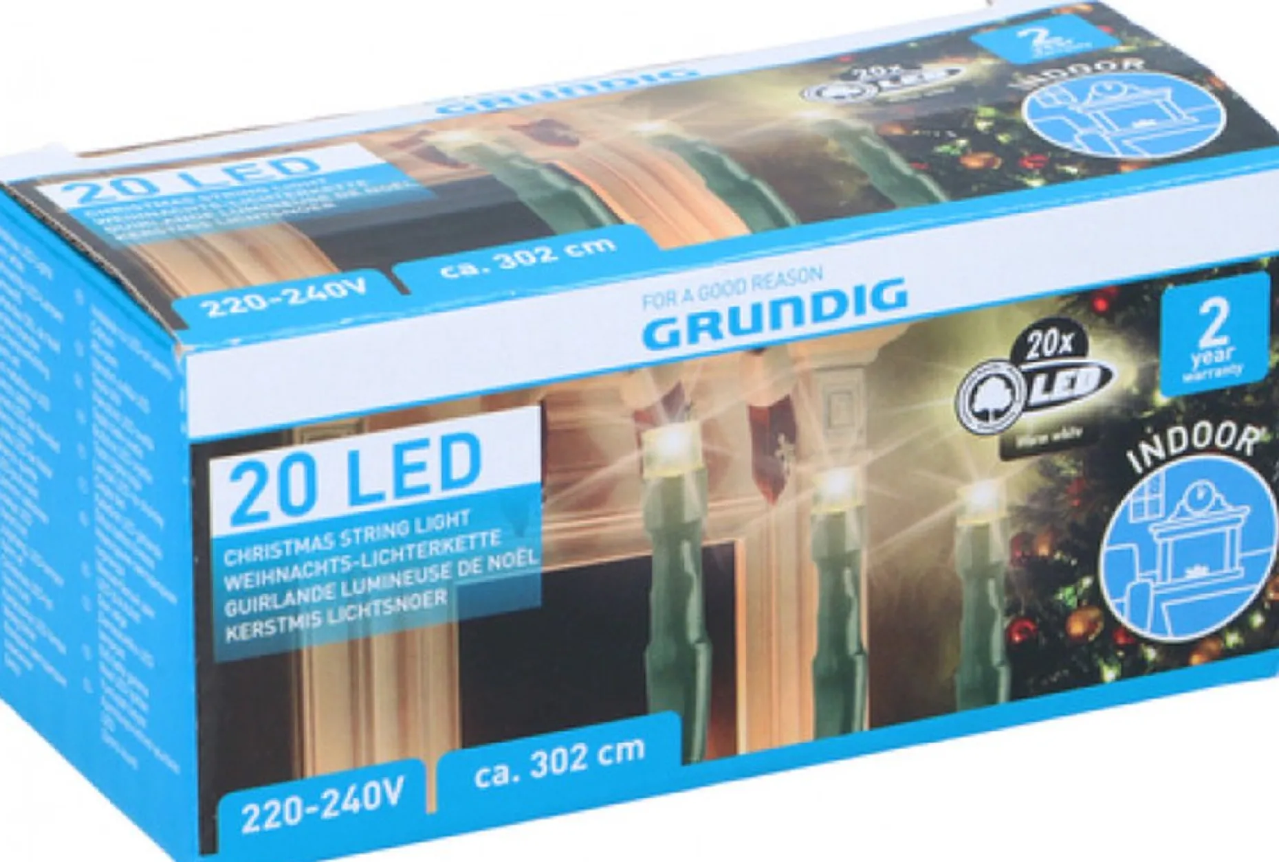 Grundig Kerstboomverlichting^ Kerstverlichting - 20 Led Lampjes - 302 Cm- 3.2 Meter - Warm Wit - 220V