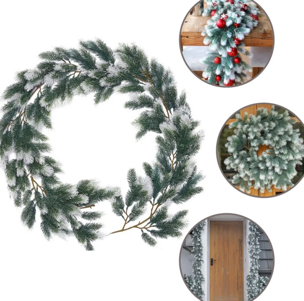 Trend24 Guirlande - Kerst Guirlande - Kerstguirlande - Kerstslinger - Deurkrans - Dennenslinger - Kerstslinger - Dennentak - 180 Cm - Groen - Wit - 1 Stuk Flash Sale