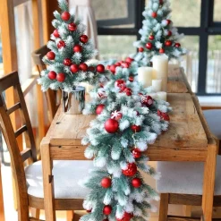 Trend24 Guirlande - Kerst Guirlande - Kerstguirlande - Kerstslinger - Deurkrans - Dennenslinger - Kerstslinger - Dennentak - 180 Cm (360 Cm Samen) - Groen - Wit - 2 Stuks New
