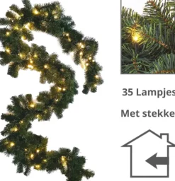 ChristmasGoodz Guirlande Met Verlichting - Guirlande - Kerstguirlande - Kertversiering - Kerst - 2.7 Meter - 35 Lampjes - Netstroom Best