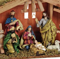 Merkloos G. Wurm - Complete Kerststal - Inclusief Kerstbeelden - 30 X 21 X 10 Cm - Hout New
