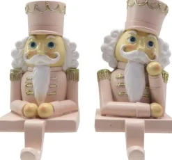 Merkloos Haak Kerstsok Set Van 2 Notenkraker 12 Cm Roze Wit Kunststof Kerstdecoratie Best