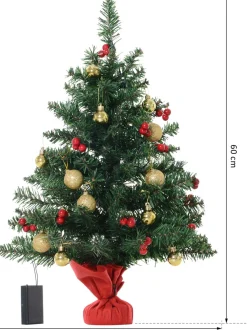 Homcom Kunstkerstbomen^ Kerstboom Met Hulstbessen, Ballen En Led-Verlichting Kerstboom Groen 830-257