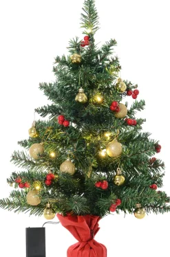Homcom Kunstkerstbomen^ Kerstboom Met Hulstbessen, Ballen En Led-Verlichting Kerstboom Groen 830-257