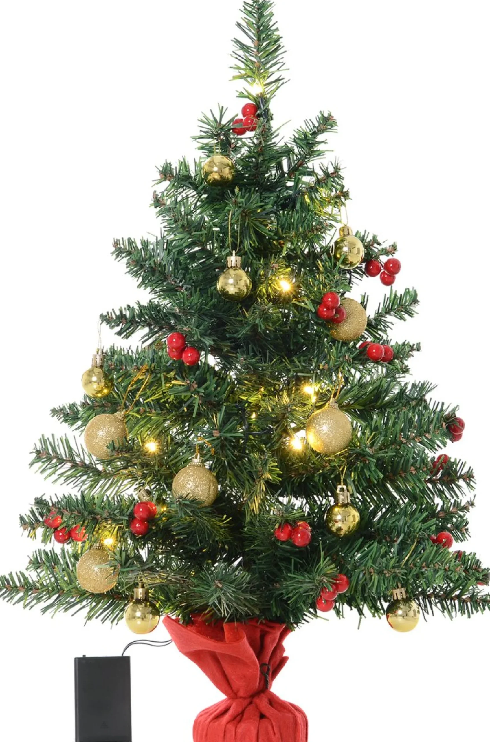 Homcom Kunstkerstbomen^ Kerstboom Met Hulstbessen, Ballen En Led-Verlichting Kerstboom Groen 830-257