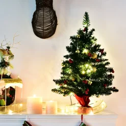 Homcom Kunstkerstbomen^ Kerstboom Met Hulstbessen, Ballen En Led-Verlichting Kerstboom Groen 830-257